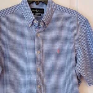 Ralph Lauren Blue/White Gingham Check Classic Fit Short Sleeve Shirt. Size XL.